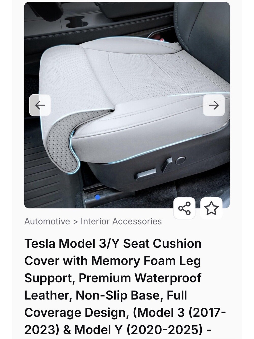 Tesla Model 3(17-23)/Y(20-25) Seat Cushion Cover with Memory Foam Leg Support,